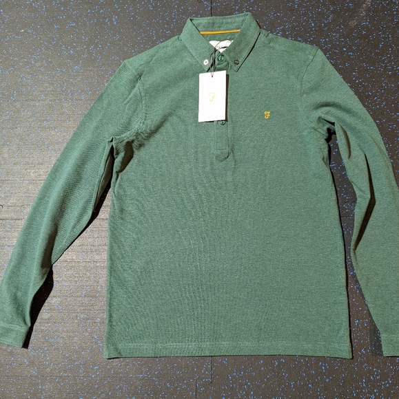 Long Sleeve Polo T-shirt by Farah in green colour - Picture 1 of 3